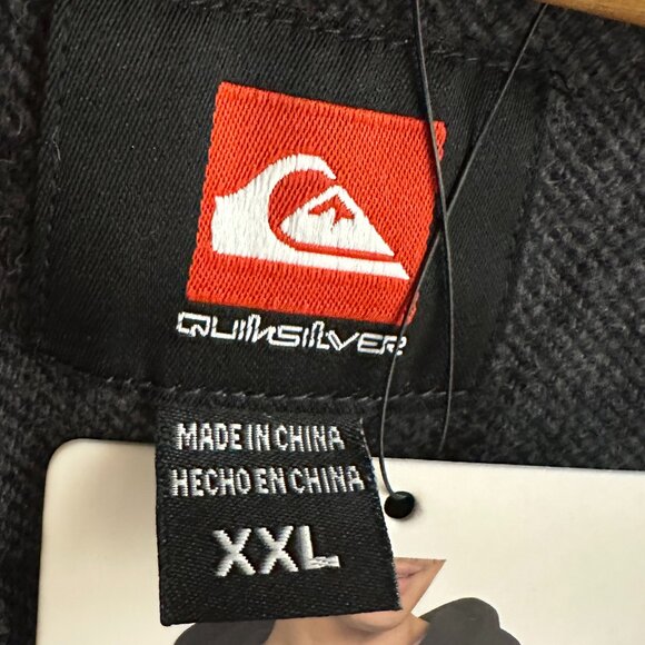 Quiksilver Men's Hooded Buttoned Flannel Shirt Size XXL Black Plaid Y2K (NEW) - Picture 4 of 13